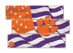 Clemson Tigers American Flag 3 Plank