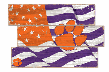 Clemson Tigers American Flag 3 Plank