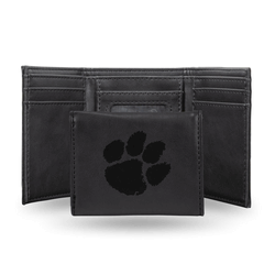 Clemson Tigers Black Laser Engraved Faux Leather Trifold