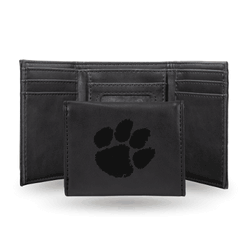 Clemson Tigers Black Laser Engraved Tri-Fold Wallet