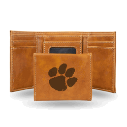 Clemson Tigers Brown Laser Engraved Faux Leather Trifold