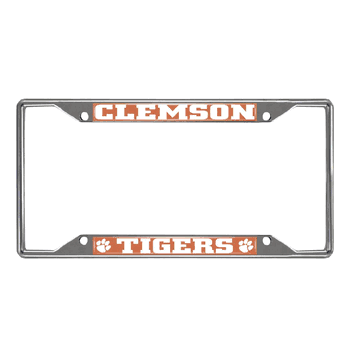 Clemson Tigers Chrome Metal License Plate Frame, 6.25in x 12.25in
