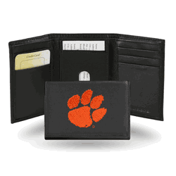 Clemson Tigers  Embroidered Genuine Leather Tri-fold Wallet 3.25" x 4.25" - Slim