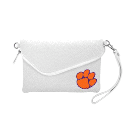 Clemson Tigers Fold Over Crossbody Pebble White