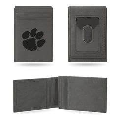 Clemson Tigers Gray Laser Engraved Front Pocket Wallet