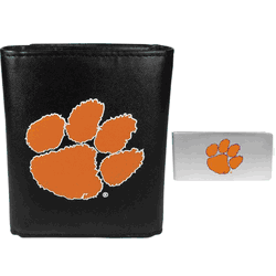Clemson Tigers Leather Tri-fold Wallet & Money Clip