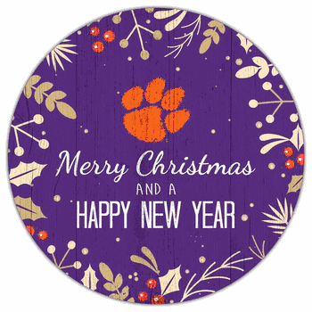 Clemson Tigers Merry Christmas & New Year 12in Circle
