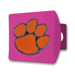 Clemson Tigers Pink Metal Hitch Cover with  3D Color Emblem