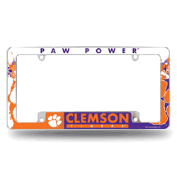 Clemson Tigers Primary 12" x 6" Chrome All Over Automotive License Plate Frame