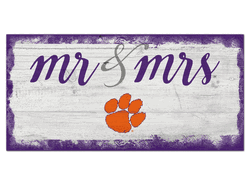 Clemson Tigers Script Mr & Mrs 6x12 Sign