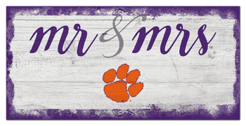 Clemson Tigers Script Mr & Mrs 6x12 Sign