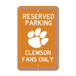 Clemson Tigers Team Color Reserved Parking Sign Dcor 18in. X 11.5in. Lightweight