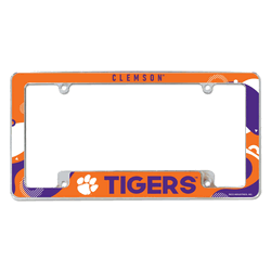 Clemson Tigers Wave 12" x 6" Chrome All Over Automotive License Plate Frame