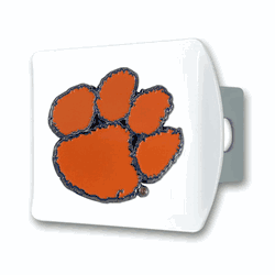 Clemson Tigers White Metal Hitch Cover with  3D Color Emblem