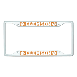Clemson Tigers White Metal License Plate Frame - 6.25"x12.25"