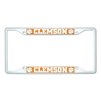 Clemson Tigers White Metal License Plate Frame - 6.25
