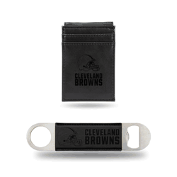 Cleveland Browns Black Laser Engraved Front Pocket Wallet & Bar Blade