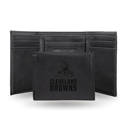 Cleveland Browns Black Laser Engraved Tri-Fold Wallet