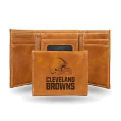 Cleveland Browns Brown Laser Engraved Faux Leather Trifold