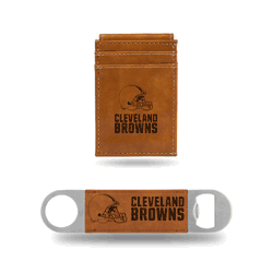 Cleveland Browns Brown Laser Engraved Front Pocket Wallet & Bar Blade