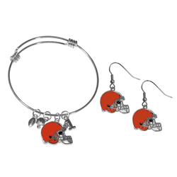 Cleveland Browns Dangle Earrings and Charm Bangle Bracelet Set