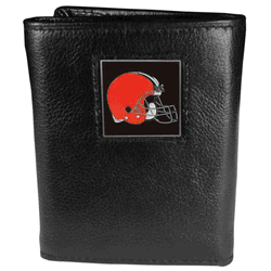 Cleveland Browns Deluxe Leather Tri-fold Wallet Packaged in Gift Box