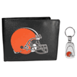Cleveland Browns Leather Bi-fold Wallet & Steel Key Chain