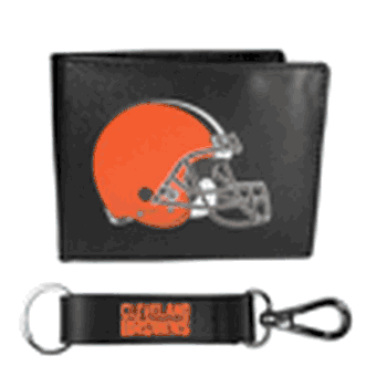 Cleveland Browns Leather Bi-fold Wallet & Strap Key Chain