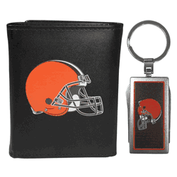 Cleveland Browns Leather Tri-fold Wallet & Multitool Key Chain, Black