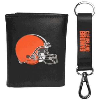 Cleveland Browns Leather Tri-fold Wallet & Strap Key Chain