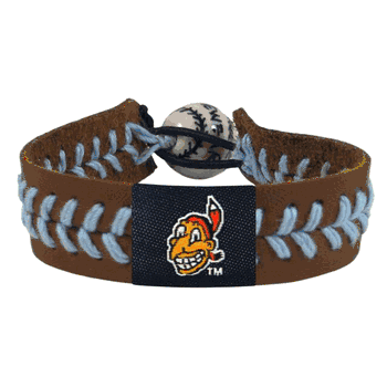 Cleveland Guardians Bracelet Team Color Baseball Chief Wahoo Brown Leather Blue Thread CO