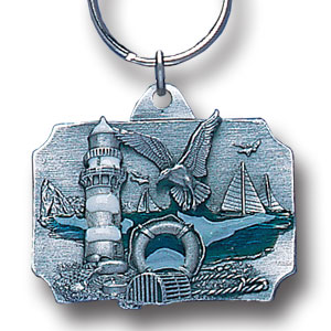 Coastal Scene Metal Key Chain with Enameled Details