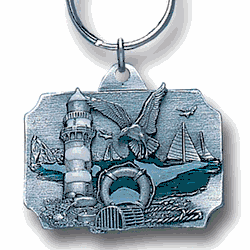 Coastal Scene Metal Key Chain with Enameled Details