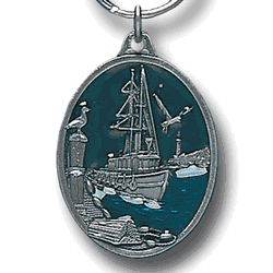 Coastal Scene Metal Key Chain with Enameled Details