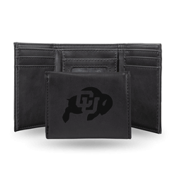 Colorado Buffaloes Black Laser Engraved Faux Leather Trifold