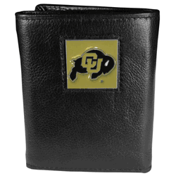Colorado Buffaloes Deluxe Leather Tri-fold Wallet Packaged in Gift Box