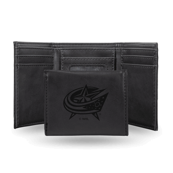 Columbus Blue Jackets Black Laser Engraved Faux Leather Trifold