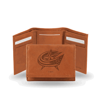 Columbus Blue Jackets  Brown Embossed Genuine Leather Tri-Fold Wallet