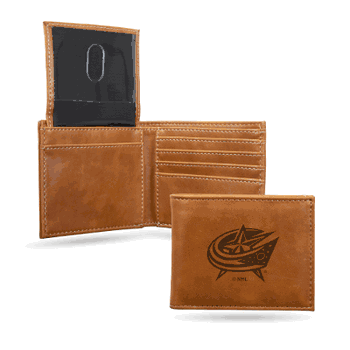 Columbus Blue Jackets Brown Laser Engraved Bill-fold Wallet