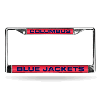 Columbus Blue Jackets Laser Chrome Frame -Red Background With Navy Letters