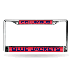 Columbus Blue Jackets Laser Chrome Frame -Red Background With Navy Letters