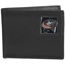 Columbus Blue Jackets Leather Bi-fold Wallet Packaged in Gift Box