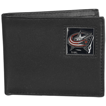 Columbus Blue Jackets Leather Bi-fold Wallet Packaged in Gift Box
