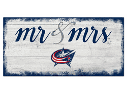 Columbus Blue Jackets Script Mr & Mrs 6x12 Sign