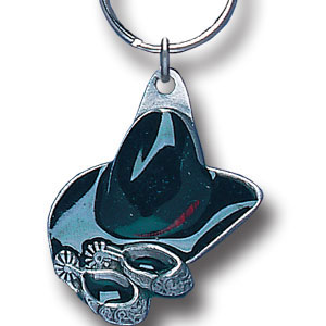 Cowboy Hat and Spurs Metal Key Chain with Enameled Details