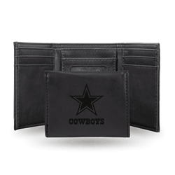 Dallas Cowboys Black Laser Engraved Tri-Fold Wallet