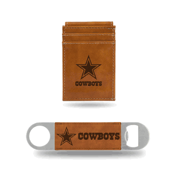 Dallas Cowboys Brown Laser Engraved Front Pocket Wallet & Bar Blade