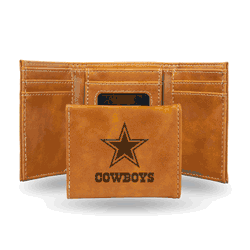 Dallas Cowboys Brown Laser Engraved Tri-Fold Wallet