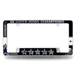 Dallas Cowboys Multi Champ 12" x 6" Chrome All Over Automotive License Plate Frame