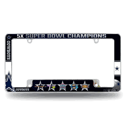 Dallas Cowboys Multi Champ 12" x 6" Chrome All Over Automotive License Plate Frame for Car/Truck/SUV